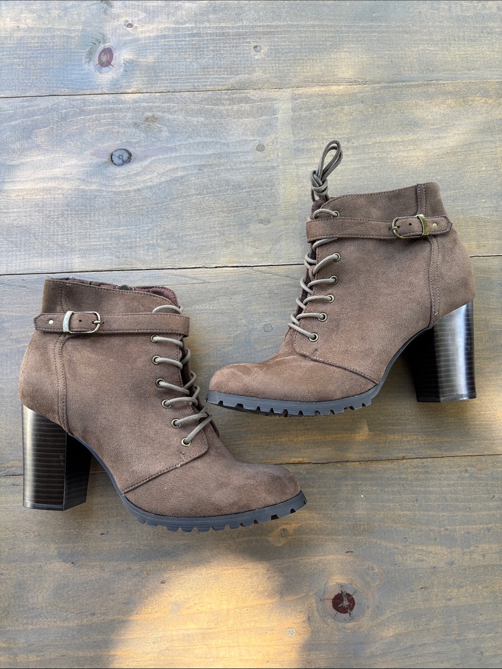 Women’s Brown Suede Lace-Up Block Heel Ankle Boots from Style & Co.